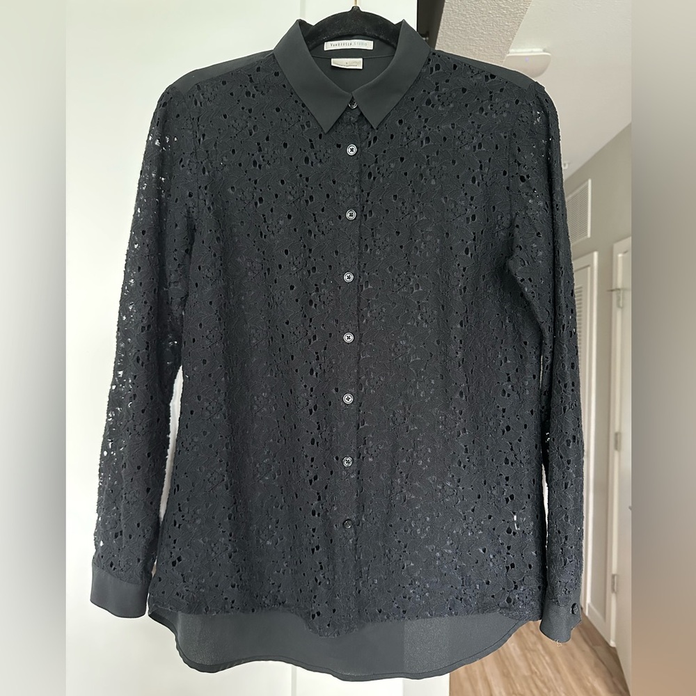 Van Heusen Black Lace Button-Down Shirt